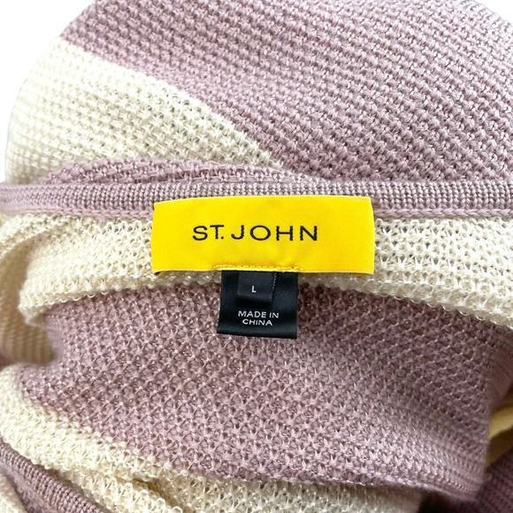 St. John Rugby Striped Mauve Pink Purple Cream V-Neck‎ Sweater Size Large - Picture 6 of 8